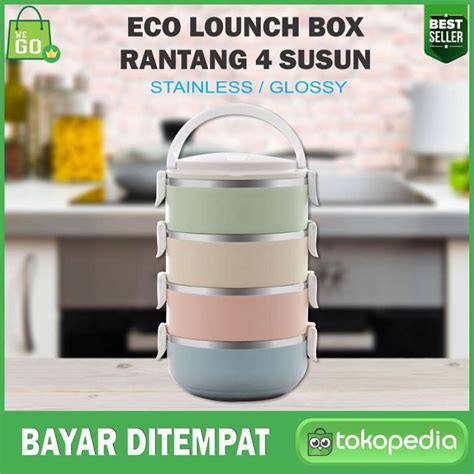 mission eco lunch box stainless steel rantang 4 susun|Lunch Box Rantang 4 Susun POLOS Doubel Stainless Steel Bagus.